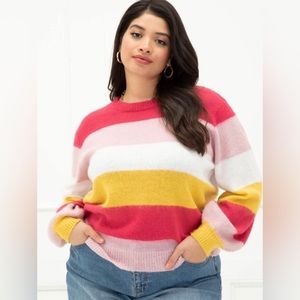 NWT ELOQUII Elements Womens Plus Size Striped Sweater with Balloon Sleeves 22/24